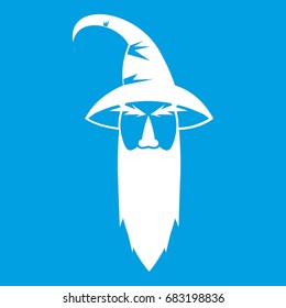 Wizard icon white isolated on blue background vector illustration