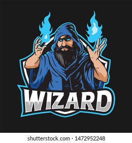 Wizard illustration with blue fire in hand