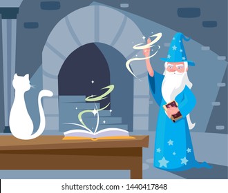 wizard lair scene with cat white