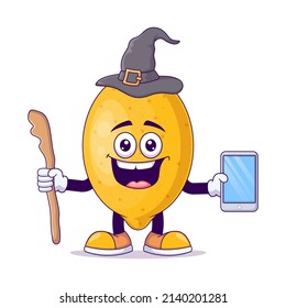 Wizard lemon cartoon mascot character vector illustration design