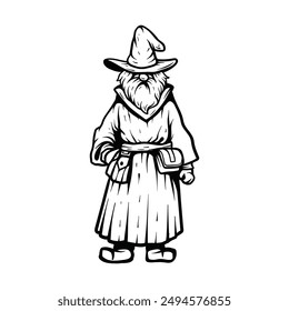 wizard line art style sketch classic vintage design illustration