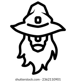 Wizard line icon, Halloween concept, head of wizard or sorcerer sign on white background, person with beard in hat icon in outline style for mobile concept and web design. Vector graphics