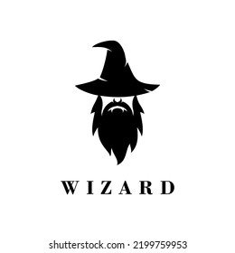 wizard logo with beard and hat vector