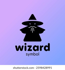 Wizard logo. Cute and Minimal Magician Sign. Bold and Simple Warlock Icon. Magic Witch Hat. Modern Trendy Wizard Symbol.