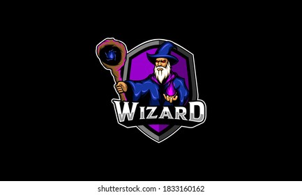 Wizard logo esport template, wizard mascot vector