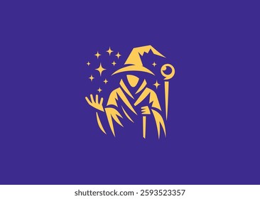 Wizard Logo – A mystical wizard with a flowing robe and staff, representing magic, wisdom, and power.