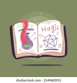 Wizard magic book vector cartoon illustration isolated on background.