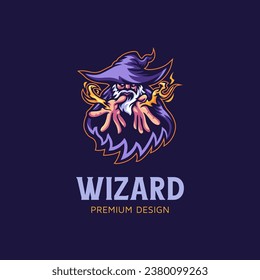 Wizard magic fire e-sport logo design vector illustration template logo