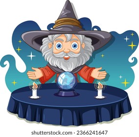 Wizard with magic spell cartoon illustration