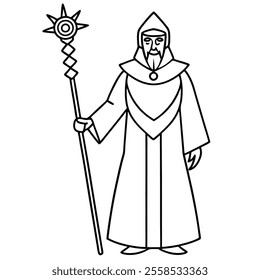 Wizard and Magic Staff Vector Illustration.