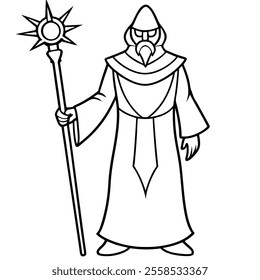 Wizard and Magic Staff Vector Illustration.