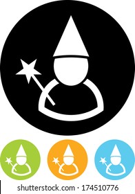 Wizard with magic wand vector icon