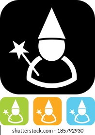 Wizard with magic wand vector icon