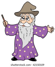 Wizard with magic wand - vector illustration.