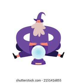 wizard with magical ball icon isolated