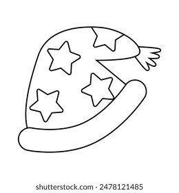 Wizard or magician hat with stars, doodle style flat vector outline for coloring book