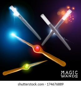 Wizard and magician wands set, Vector illustration