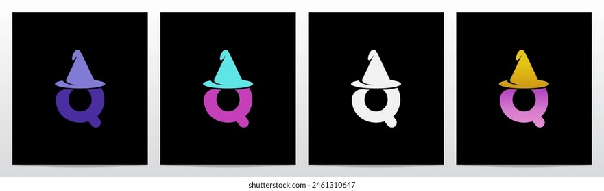 Wizard Magician Witch Hat on Letter Initial Logo Design Q
