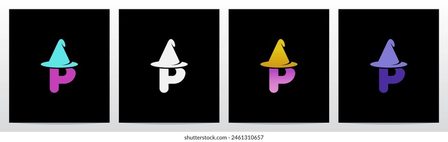 Wizard Magician Witch Hat on Letter Initial Logo Design P