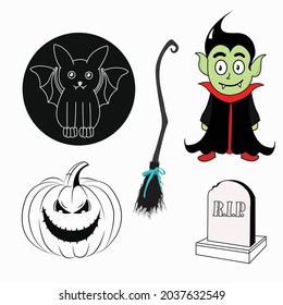 wizard man ,pumpkin, dark cat broom, grave flat art