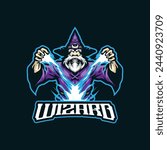 Wizard mascot logo design with modern illustration concept style for badge, emblem and t shirt printing. Angry wizard illustration for sport and esport team.