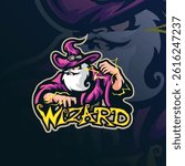 Wizard mascot logo design with modern illustration concept style for badge, emblem and t shirt printing. Wizard illustration for sport team.