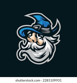 Wizard mascot logo design with modern illustration concept style for badge, emblem and t shirt printing. Wizard head illustration.