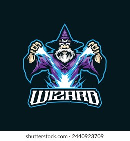 Wizard Maskottchen Logo Design mit modernem Illustrationskonzept Stil für Abzeichen, Emblem und T-Shirt Druck. Wütende Zauberer-Illustration für Sport- und eSport-Team.