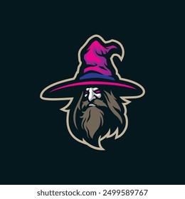 Wizard mascot logo design with modern illustration concept style for badge, emblem and t shirt printing. Head wizard illustration.