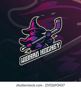 Wizard mascot logo design with modern illustration concept style for badge, emblem and t shirt printing. Wizard hockey illustration for sport team.