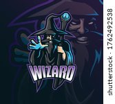wizard mascot logo design vector with modern illustration concept style for badge, emblem and tshirt printing. wizard illustration for sport and esport team.