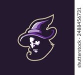 Wizard mascot logo design vector with modern illustration concept style for badge, emblem and t shirt printing. Wizard head illustration for sport team.