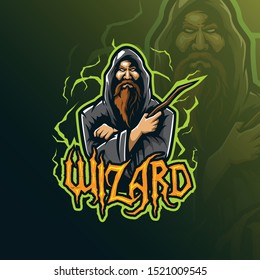 wizard mascot logo design vector with modern illustration concept style for badge, emblem and tshirt printing. angry wizard illustration.