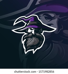 wizard mascot logo design vector with modern illustration concept style for badge, emblem and tshirt printing. wizard head illustration.