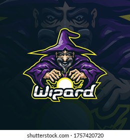 wizard mascot logo design vector with modern illustration concept style for badge, emblem and t shirt printing. wizard action illustration.