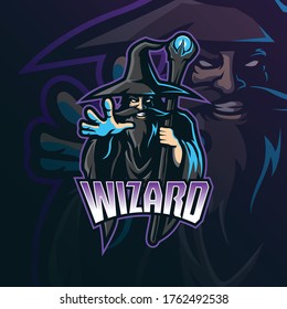 wizard mascot logo design vector with modern illustration concept style for badge, emblem and tshirt printing. wizard illustration for sport and esport team.