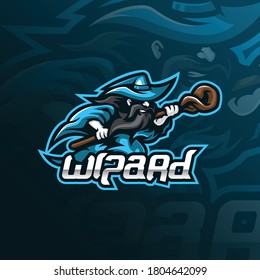 wizard mascot logo design vector with modern illustration concept style for badge, emblem and t-shirt printing. wizard illustration for sport team.