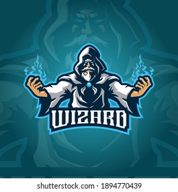 wizard mascot logo design vector with concept style for badge, emblem and tshirt printing. angry  wizard illustration for sport and esport team.