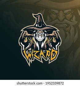 Wizard mascot logo design vector with modern illustration concept style for badge, emblem and tshirt printing. Angry wizard illustration for sport team.