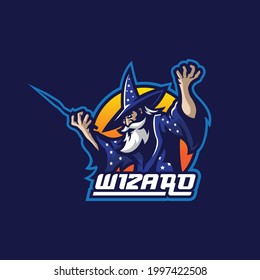 Wizard mascot logo design vector with modern illustration concept style for badge, emblem and t shirt printing. wizard illustration for sport and esport team.