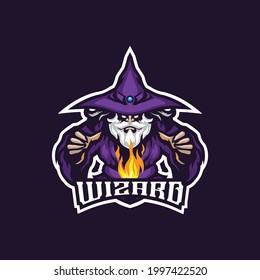 Wizard mascot logo design vector with modern illustration concept style for badge, emblem and t shirt printing. wizard illustration for sport and esport team.