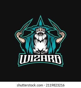 Wizard mascot logo design vector with modern illustration concept style for badge, emblem and t shirt printing. Angry wizard illustration for sport and esport team.