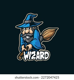 Wizard mascot logo design vector with modern illustration concept style for badge, emblem and t shirt printing. Flying wizard illustration.