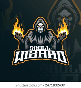 Wizard mascot logo design vector with modern illustration concept style for badge, emblem and t shirt printing. Skull wizard illustration.