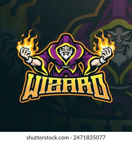 Wizard mascot logo design vector with modern illustration concept style for badge, emblem and t shirt printing. Angry wizard illustration for sport and esport team.