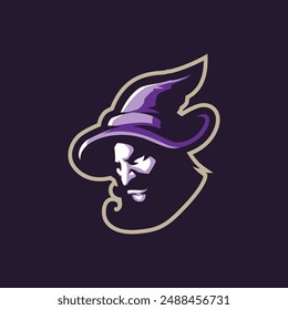 Wizard mascot logo design vector with modern illustration concept style for badge, emblem and t shirt printing. Wizard head illustration for sport team.