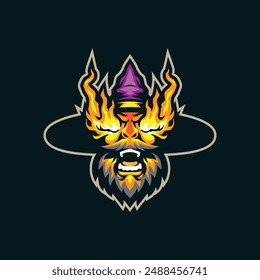 Wizard mascot logo design vector with modern illustration concept style for badge, emblem and t shirt printing. Fire wizard illustration for sport team.