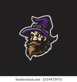 Vetor de design de logotipo de mascote de assistente com estilo de conceito de ilustração moderna para impressão de emblema, emblema e camiseta. Ilustração de Wizard head.