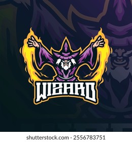 Wizard mascot logo design vector with modern illustration concept style for badge, emblem and t shirt printing. Angry wizard illustration for sport team.