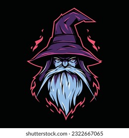 Wizard Mascot Logo for Esport. Wizard T-shirt Design. Wizard Logo. Wizard Sticker